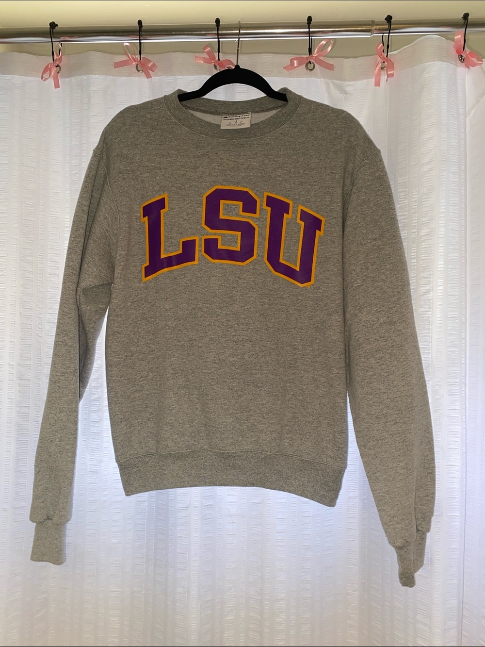 Champion Gray Crewneck Sweatshirt with Purple & Gold LSU Applique